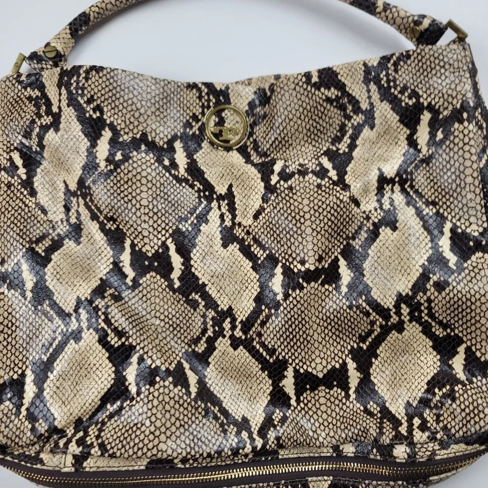 Tory Burch Snakeskin Shoulder Handbag Designer Animal Print Luxury Purse